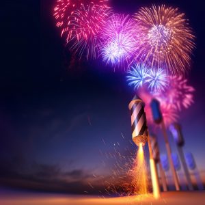 Firework Rockets Launching at Washington DC